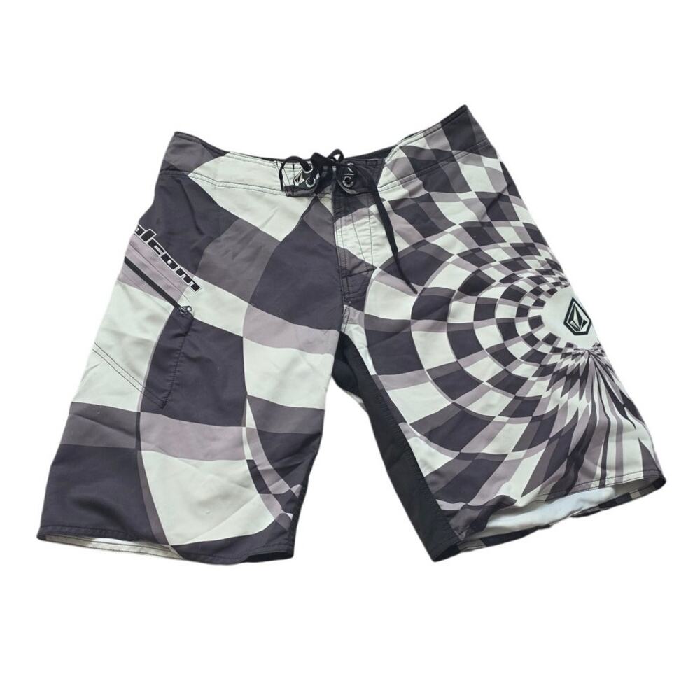 Vintage Volcom Mens 32 Optical Illusion Checkerboard Board Shorts Swim Trunks